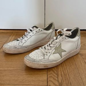 Golden goose white sneakers worn silver star